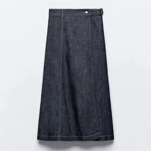 Zara Dark Denim Midi Skirt